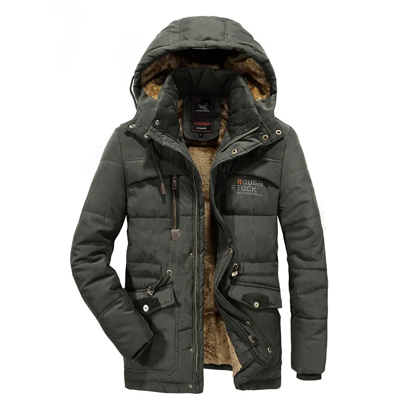 Mens Fleece Lined Cotton Jacket Winter Thick Warm Coat Multi Pocket Dad Outerwear Plus Size Parka Men's winter jacket	 Men jacke