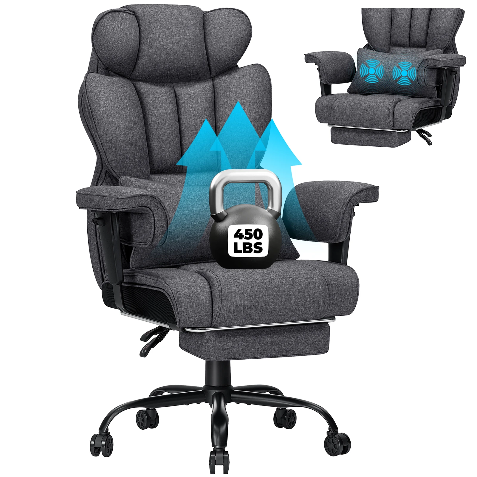 Breathable Gaming Chair Ergonomic with Spring Cushion  Two-point Vibration Massage Adjustable Armrests Office Computer Chair