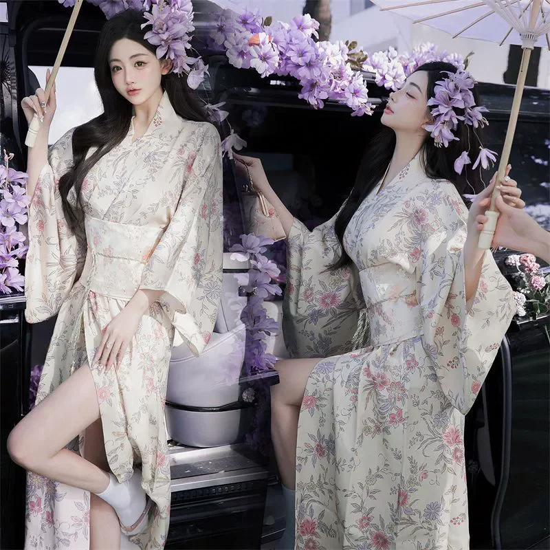 

Японское модное кимоно, женский традиционный халат юката, пояс, гейша, самурай, культурная уличная одежда, фотосессия, карнавал