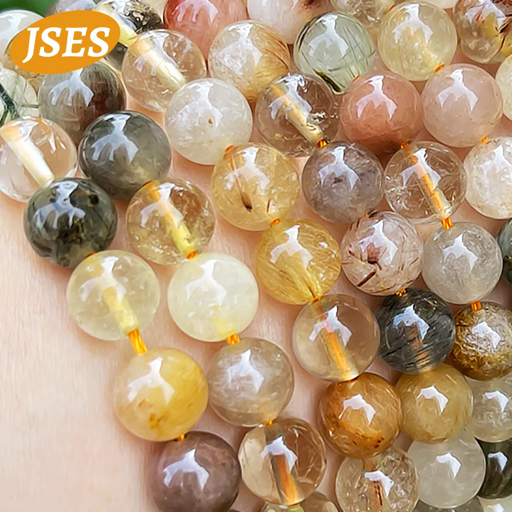 AA Natural Mixed Rutilated Quartz Crystal Loose Stone Beads for Jewelry Making Bracelet Spacer Colorful Beads DIY Accessories