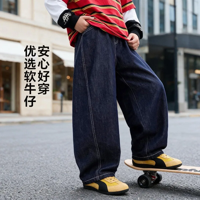 4-14 Jahre Jungen-Jeans UNITIM Herbst Kinder Jungen Trendige Denim-Hose Lose Elastische Taille Junge Teenager Jungen Gerade Hose Junior-Hose – Detail 4