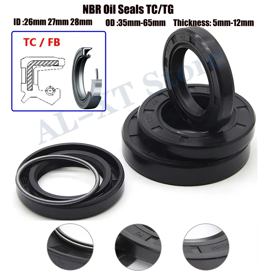 

NBR Shaft Oil Seal TC-26/27/28mm*35*36*37*38*40*42*43*44*45*47*48-65*5/6/7/8/10/12 Nitrile Covered Double Lip With Garter Spring