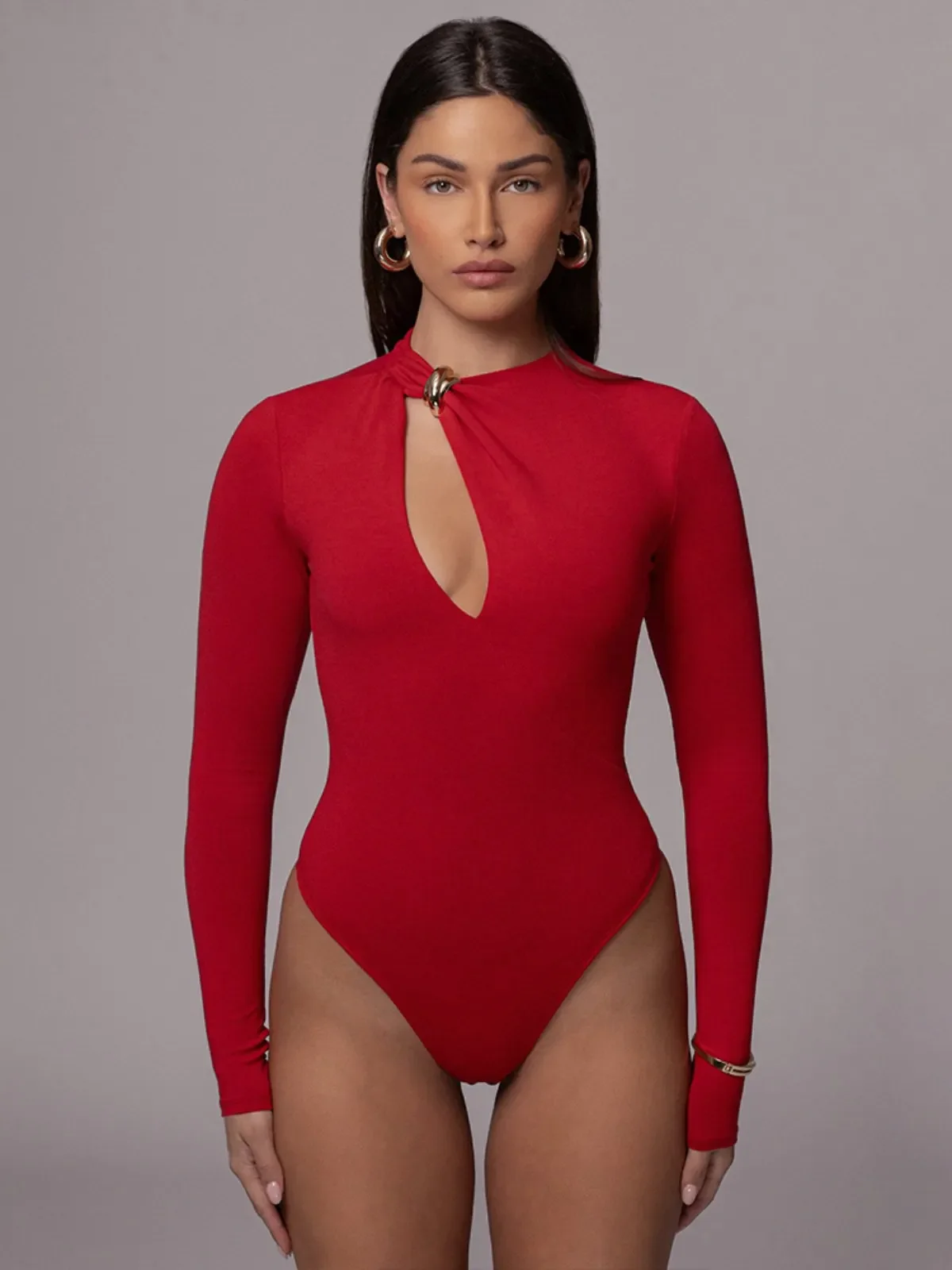 SsTss American New 2025 Red Cross Hollow Out Women's T-shirt Top Bodysuit Sexy Slim-fitting Long Sleeve Crew Neck Jumpsuit Top