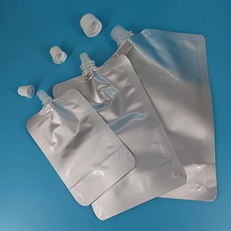 10 Pcs Plastic Bag Silvery Aluminum Foil Spouted Bags Liquid Stand Up Spout Bag High Temperature Retort Bag For Jam Soup Yogurt