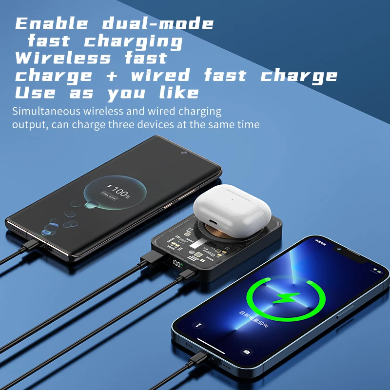 PD 22.5W Magnetic Power Bank 10000mAh 15W Transparent Wireless Charger For iPhone 13 12 11 pro max xs Charging Power Bank