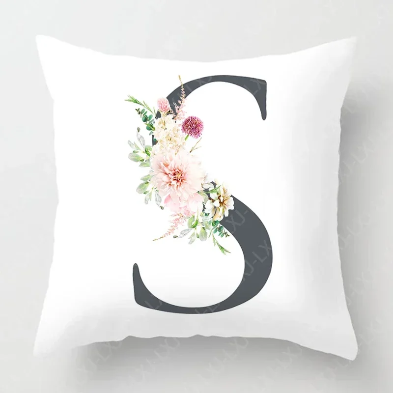 Blush Plants and Flowers 26 Alphabet Cushion Cover Living Room Sofa or Bedroom Bedding Square Pillow Cover Cushion Cover