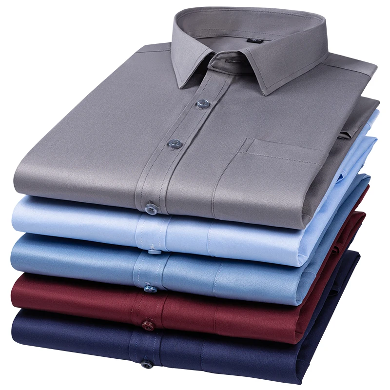 

New Anti-Wrinkle Men's Formal Shirts Long Sleeves Business Blouse Classic Basic Slim Stretch Soft Social White Shirt Men Clothes