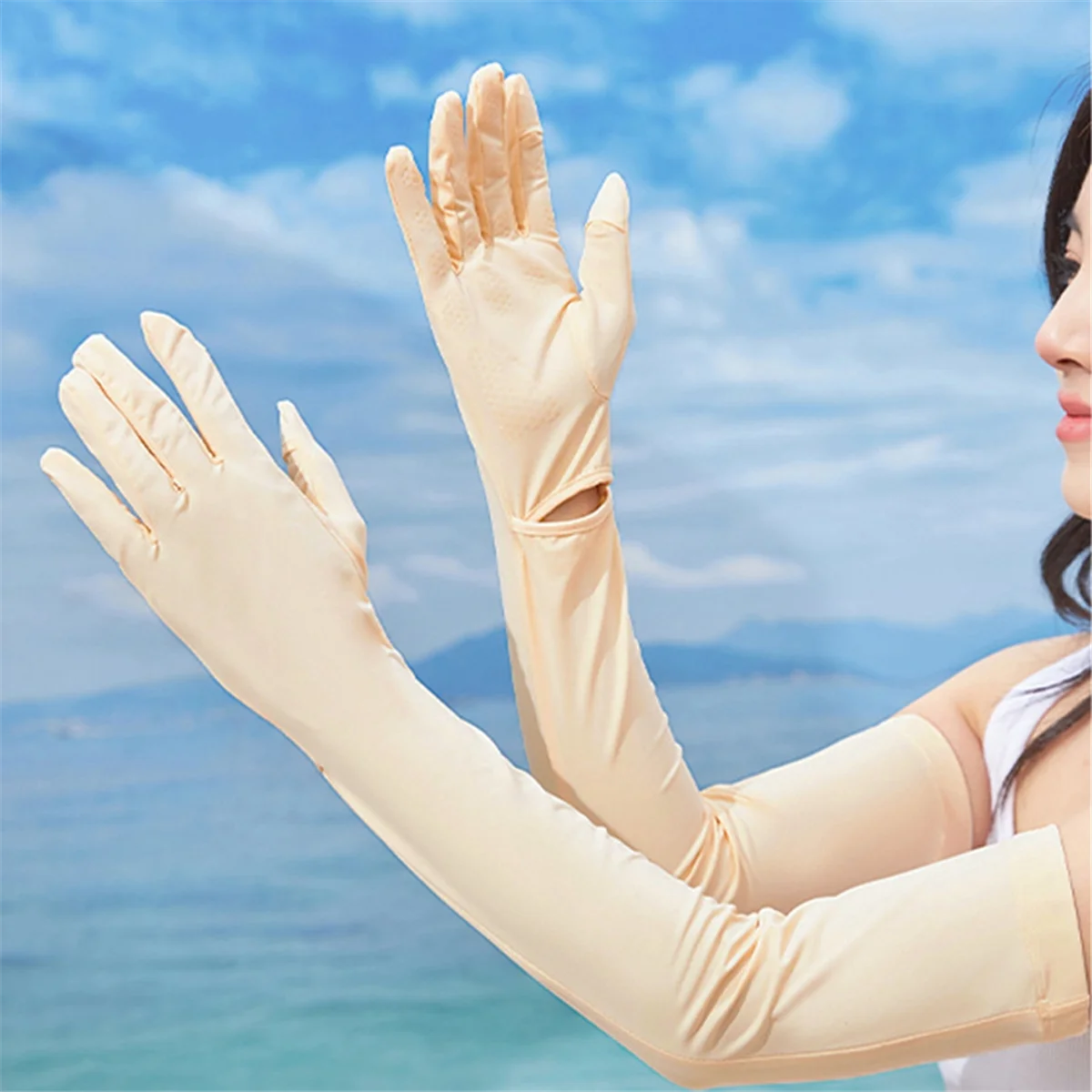 Rękawiczki damskie A11I z długim rękawem chroniące przed promieniowaniem UV, dotykowe, do jazdy samochodem, UPF 50+, do sportów na świeżym powietrzu, jazdy na rowerze, kolor skóry.