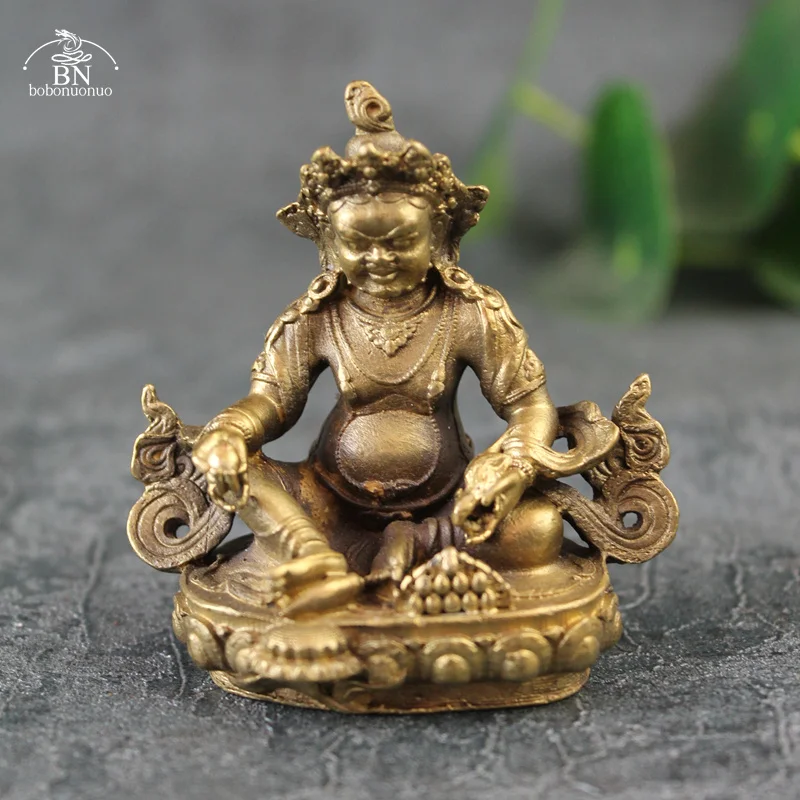 Antik Bakır Zenginlik Tanrısı Buda Küçük Heykel Masaüstü Süsler Budizm Dini Figürler Ev Dekorasyon Oturma Odaları Için