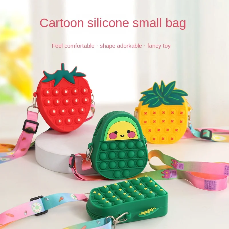 Pop Fidget Toys  Cartoon Fruit Zero Wallet Silicone Decompression Kneading Music Cross Bag Decompression Toy Girl Toy