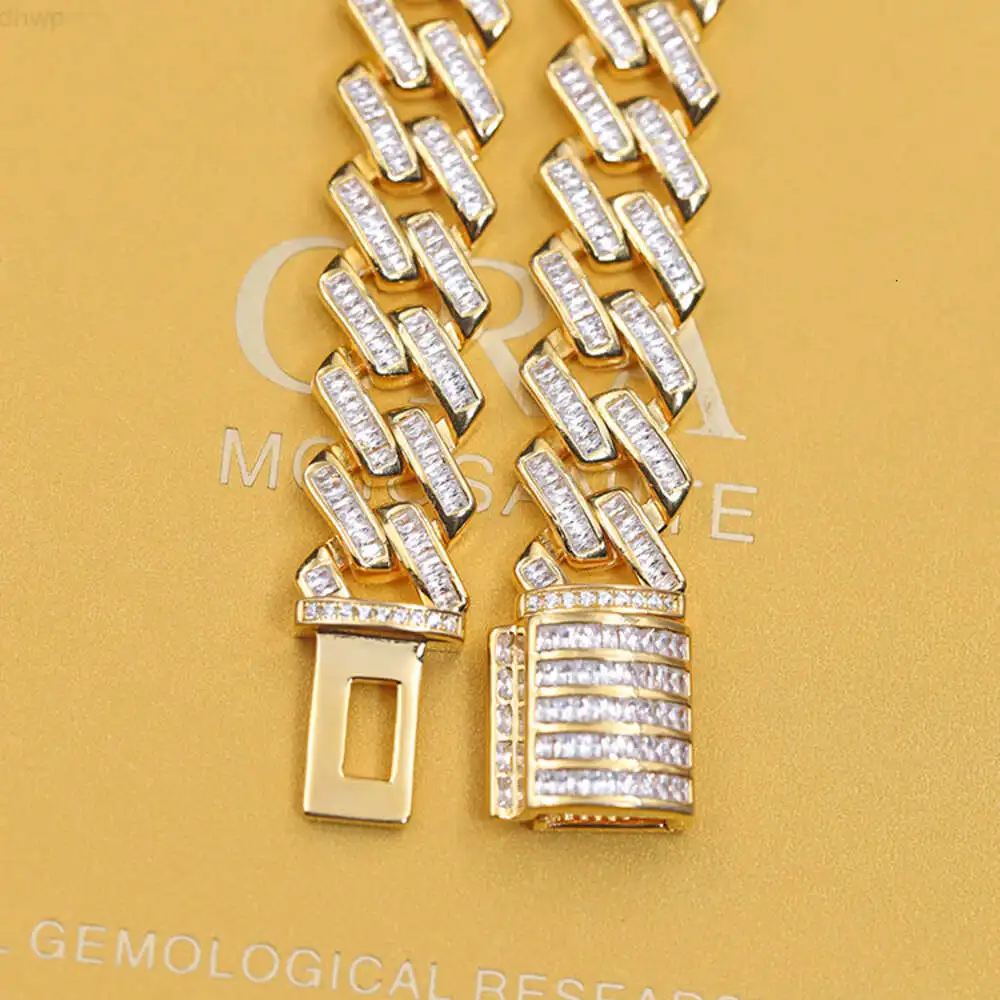 S925 Silver Cuban Link Bracelet 7/8/9inches 12mm Wide Inlay 5a Quality Cz Diamond Baguettes Stones Cuban Bracelet