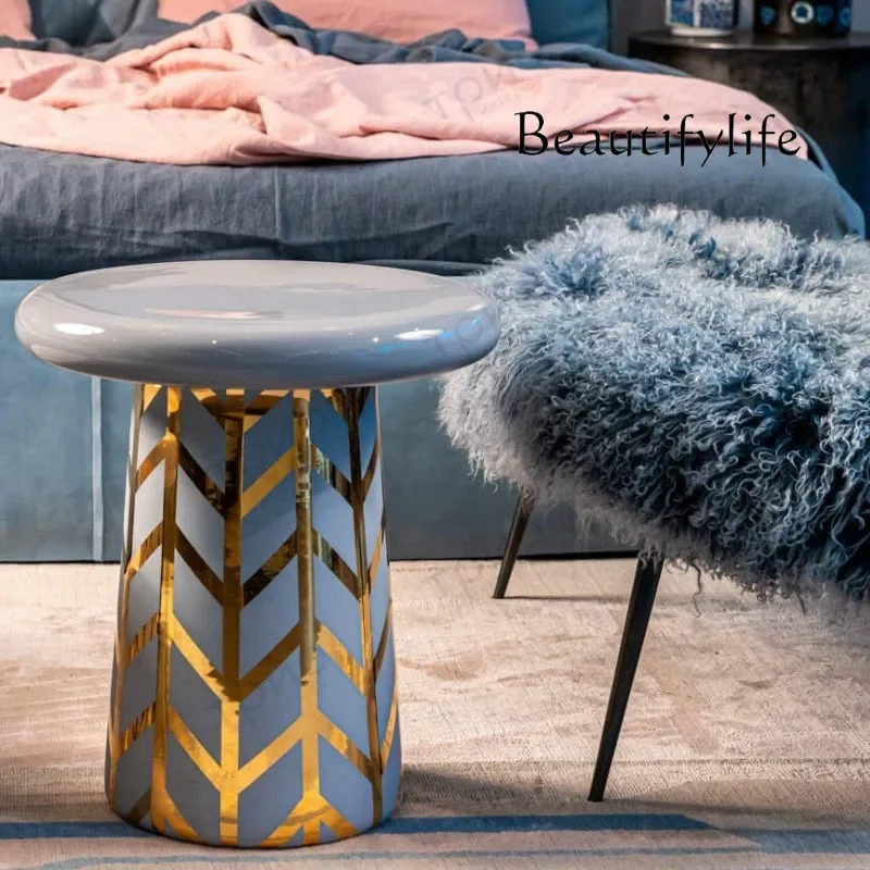 X Nordic Designer Living Room Sofa Bedroom Side Few Round Fiberglass Mushroom Stool Stainless Steel Electroplated Coffee Table view 3