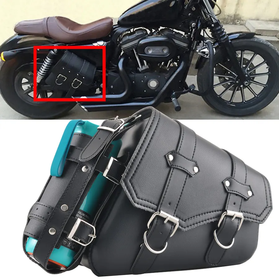 For Harley Sportster Cafe Racer Chopper Motorcycle Side Hanging Saddle Bags with Drink Cup Holder Tool Bag Luggage Saddlebag