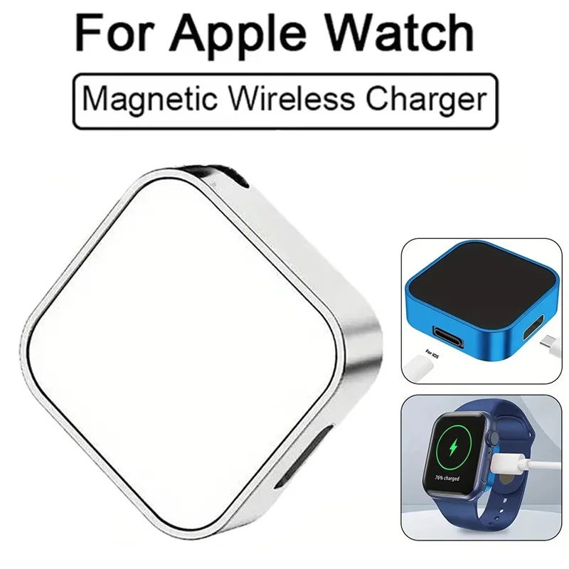 Metal Magnetic For iWatch Charger Portable Smartwatch Charger For Apple Watch 9 8 7 6 Type C L Double Port Charger Watch Charger