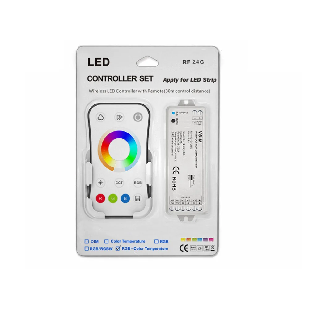 rgb-cct-led-コントローラー調光器-dc12v-24v-led-ストリップ用-rgbcw-コントローラーキット-リモコン付き