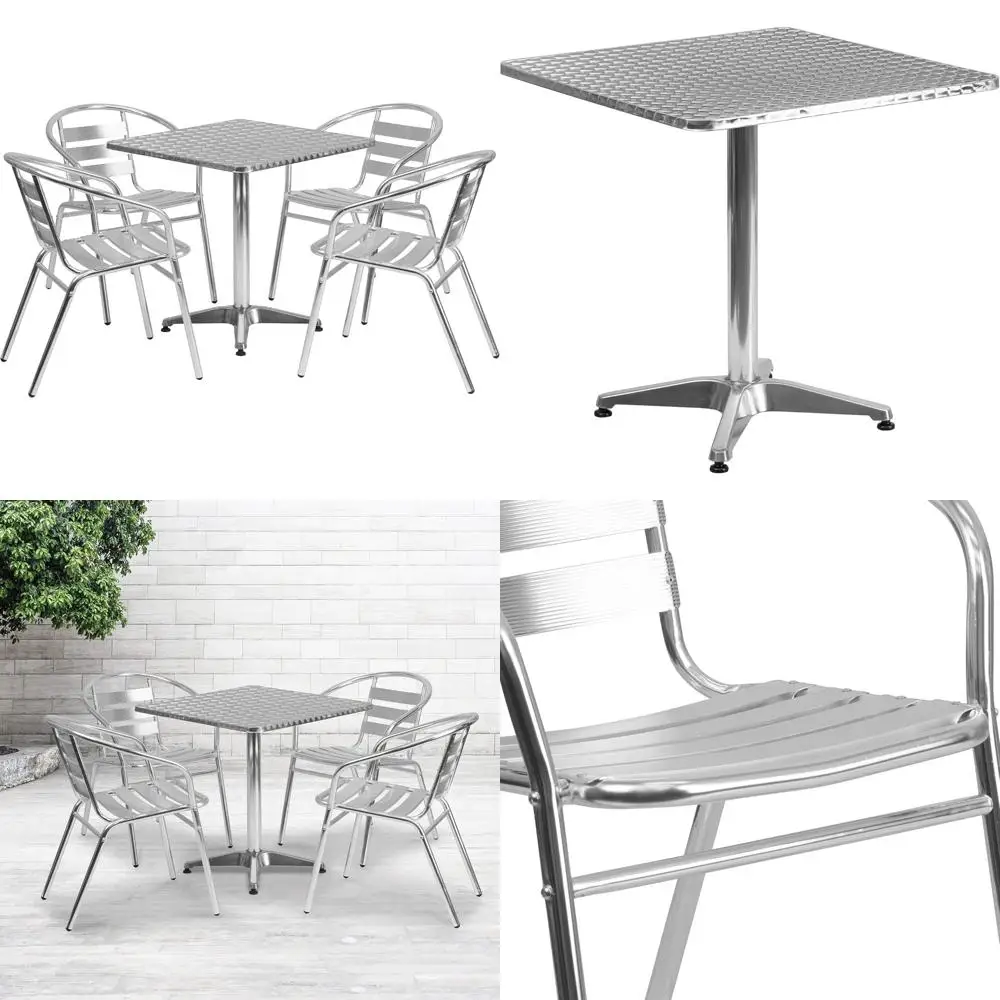 

Aluminum 5-Piece Outdoor Patio Dining Set with Square Table and 4 Slat Back Chairs, Suitable for Indoor and Outdoor Use