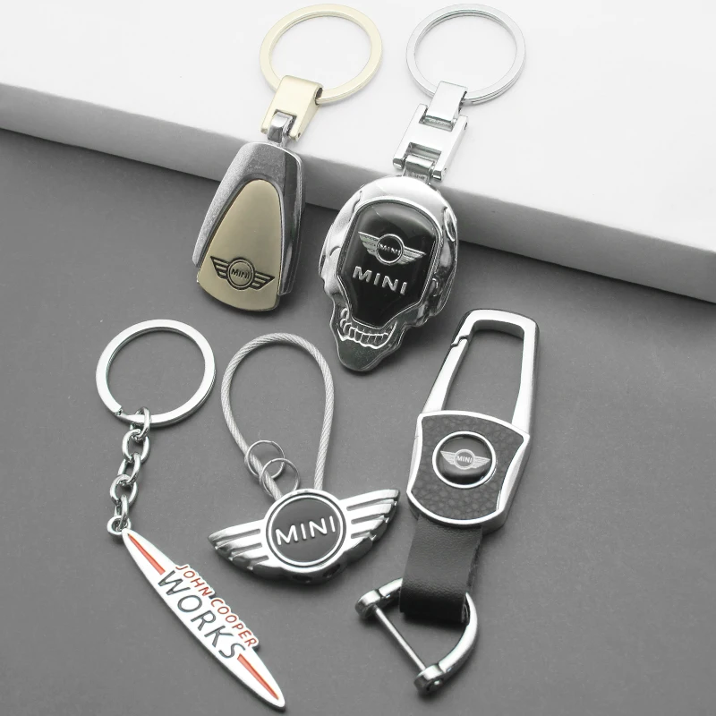 For MINI Cooper One S JCW R56 R60 R55 R53 F55 F56 Emblem 3D Metal+Leather Car KeyChain Key Ring Chain Auto Styling Accessories