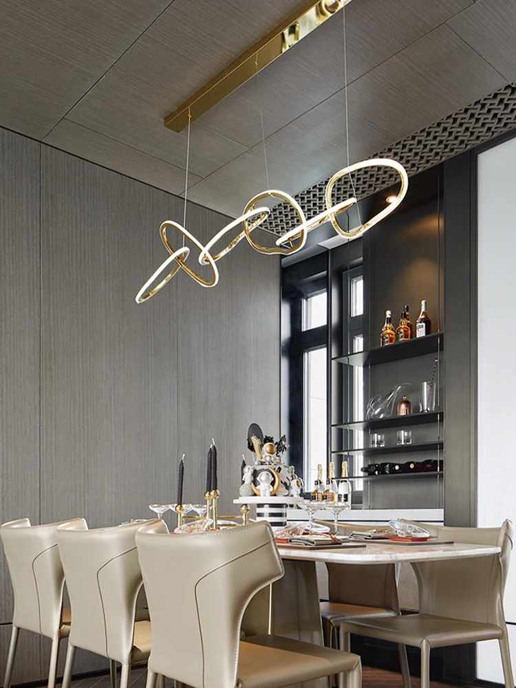 Creative Dining Room LED Pendant Lights Circle Circle Combination Pendant Lights Designer Loop Fixed Stainless Steel Circle Art