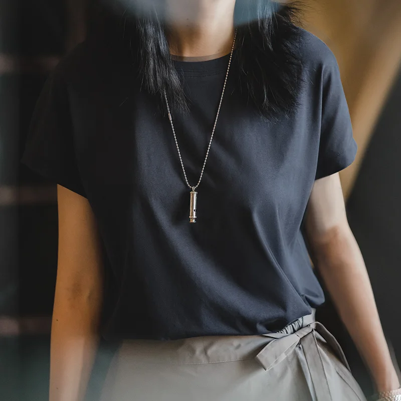 Maden Damen-T-Shirt aus Baumwolle mit Rundhalsausschnitt und kurzen Ärmeln, lockere, überschnittene Schulter, lässiges Layer-T-Shirt, atmungsaktiv, für den täglichen Gebrauch, Sommer