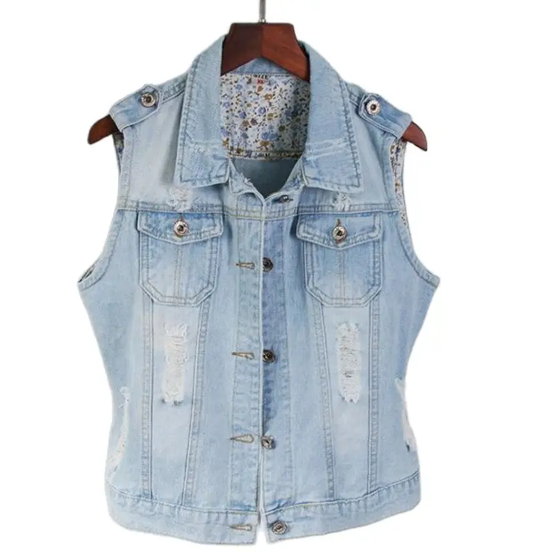 Lady Vaquero Chaleco Cow-boy Gilet Spring Hot Sale Denim Vests Female Autumn Hot Sale Denim Vest Woman Hooded Denim Waistcoat