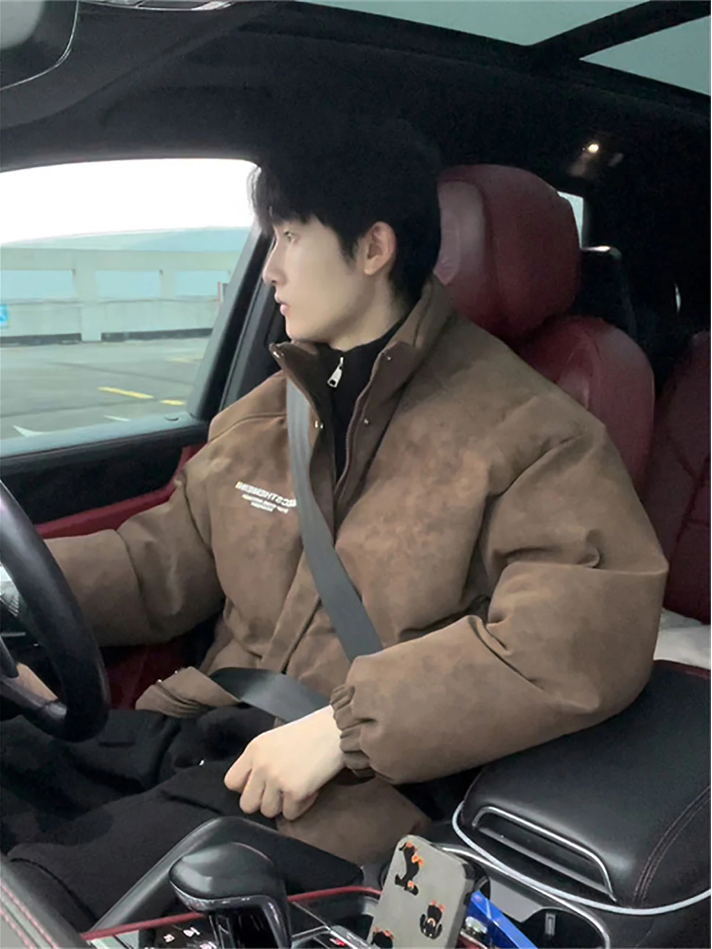 American Retro ort Thiened Stand Collar Men's down Jaet Faux Leather Coating Warm Outdoor Daily Wear Winter Coat