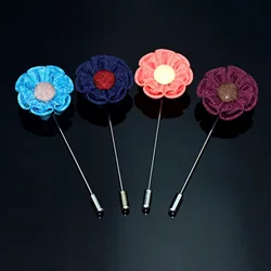 ASLSAW Handmade Floral Lapel Pin Men's Brooch Long Needle Fabric Flower Brooch Pins for Suit Wedding Fashion Jewelry