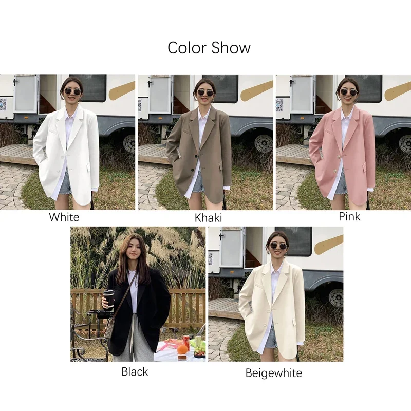 TFETTERS Brand Khaki Blazer for Women Spring and Autumn Korean Fashion Loose Casual Lady Coats 2024 Long Sleeve Turn-Down Jacket