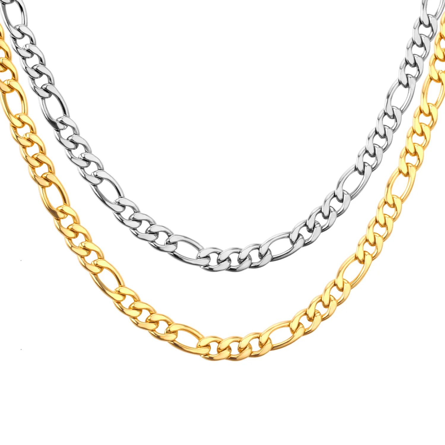 LUXUSTEEL Stainless Steel Figaro Chain Necklaces For Women Men 5MM/7M Long Collar hoker Wholesale Dropshipping