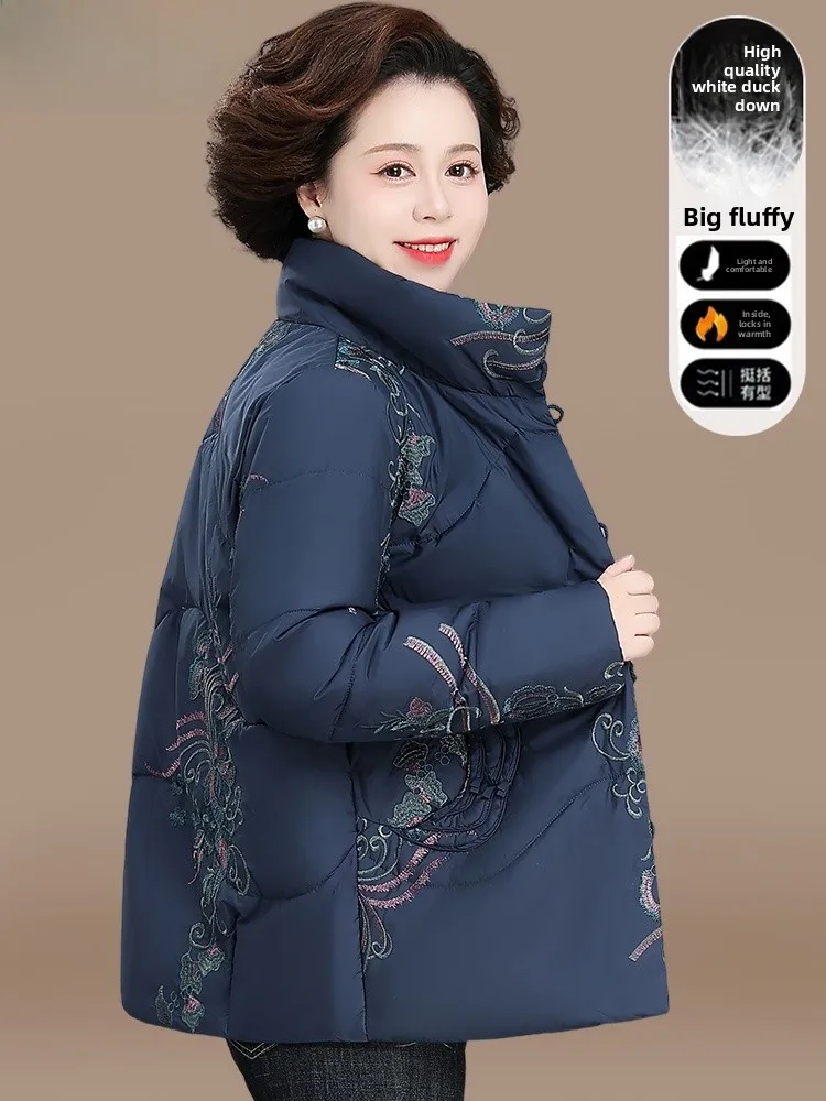 

Red down Jaet Winter Clothes for Middle-Aged Mothers Chinese Sle Faionable Loose Fit Women's Coat Thiened Polyester