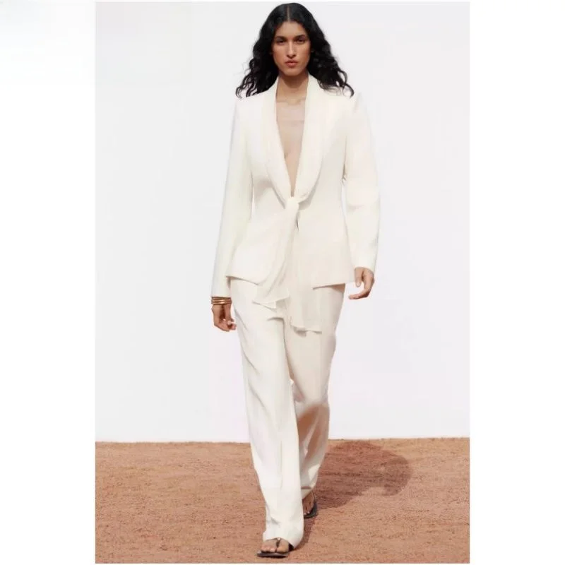 Abito casual sottile con colletto a punteruolo lungo Sve Jaet Pantaloni casual a gamba dritta a vita alta KISS Tessuto in fibra dal design originale