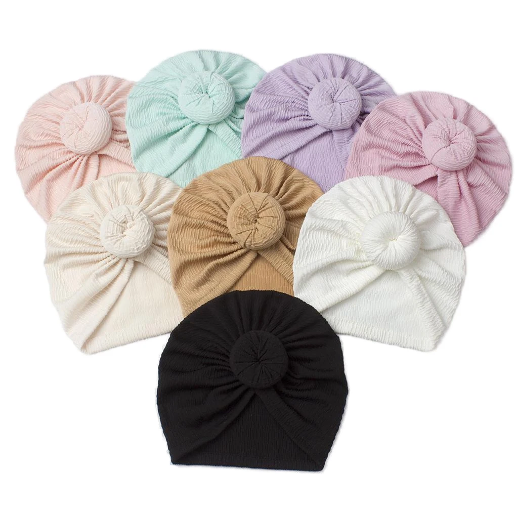 ﻿ Baby Accessories Newborn Baby Children Baby Boy Girl Indian Turban Polyester Donut Knot Solid Color Soft Hat Infant Cap