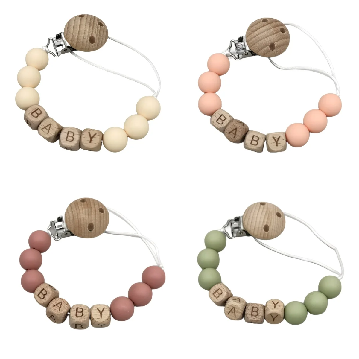 

Baby Wooden Dummy Pacifier Clip Handmade Silicone Pacifier Chain