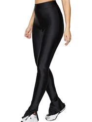 New Fashion Side Slit Glossy Leggings Women's High Stretch Solid Color Slim Legs High Waist Tight Black Nine-point Pants Women