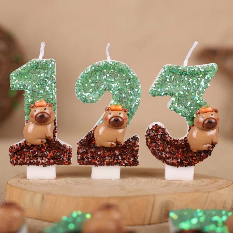Adorno de Pastel de Cumpleaños con Forma de Capibara de 0 a 9 Dígitos, Decoración para Baby Shower, Revelación de Género, Aniversario, Fiesta, Regalo