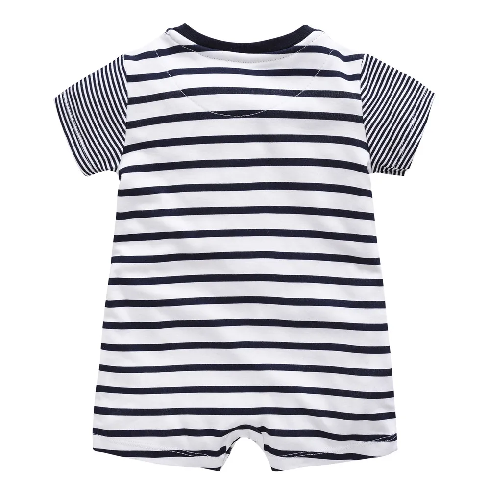 Infant Boys Rompers Summer Short Sleeve Jumpsuit For Newborn Baby Girls Summer Clothes Bamboo Cotton with Pockets Stripe Print