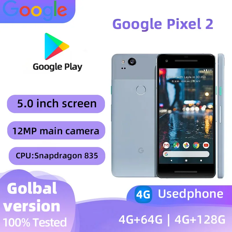 Google Pixel 2 4G 5.0inch Screen 2700mAh Battery 12MP Camera NFC Smartphone Unlocked Used phone