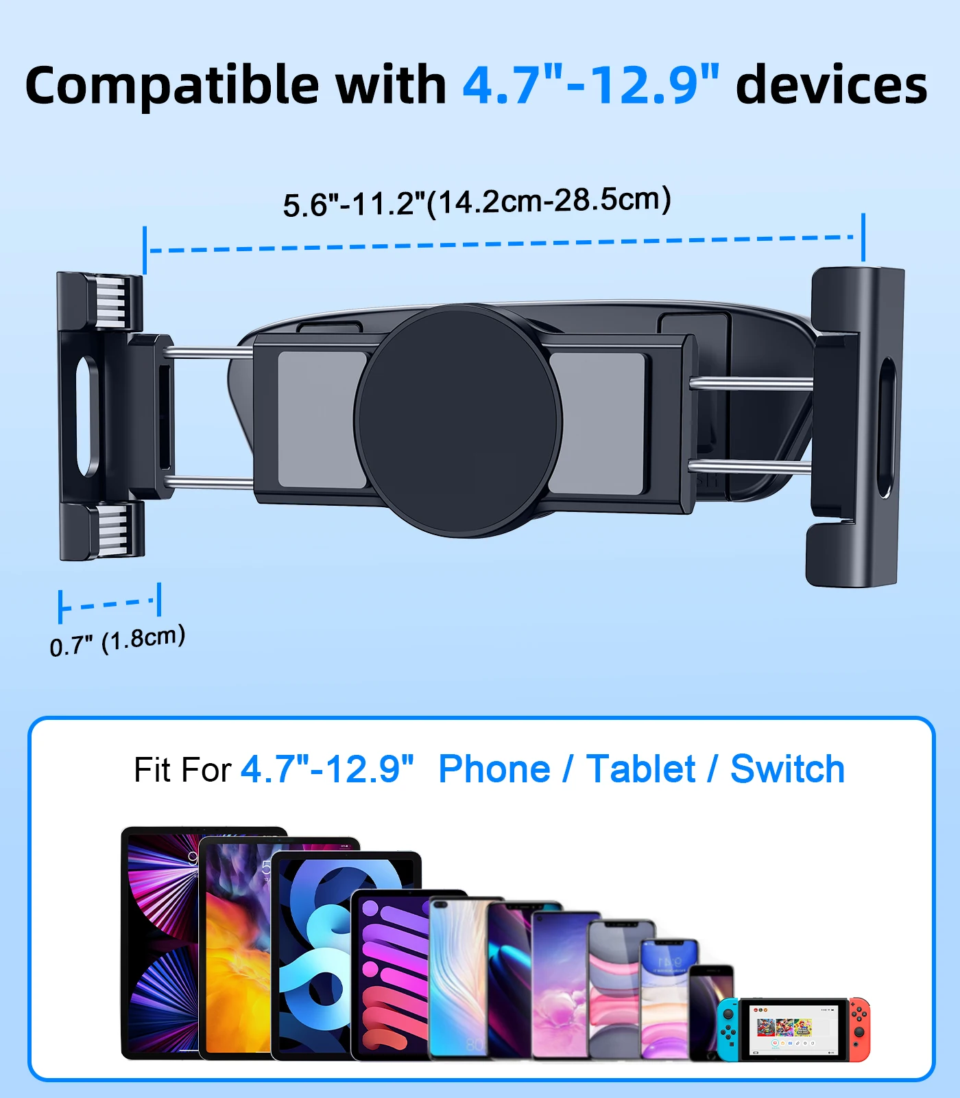 

Oatsbasf Phone & Tablet Holder for Tesla Headrest Magnetic Pad Stand with 2 Hooks Universal Car Mount for 4.7-12.9" iPad Switch
