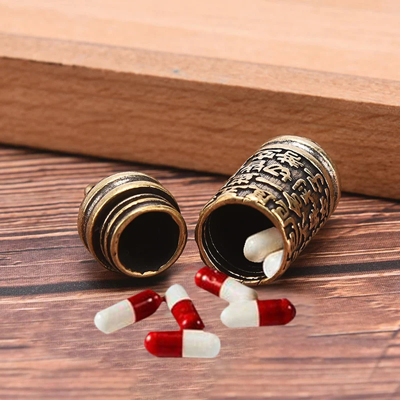 Hohler Messing-Sutra-Zylinder Anhänger Schlüsselanhänger Halskette Schmuck Pillendose – Detail 2