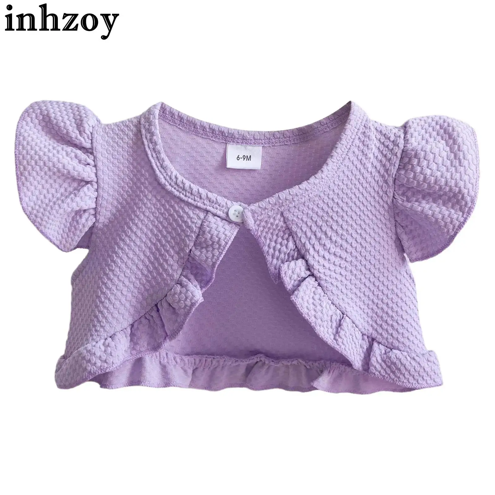

Little Girls Fly Sleeve Ruffled Solid Casual Versatile Bolero Cardigan Baptism Birthday Wedding Party Shawl Coat Daily Wear