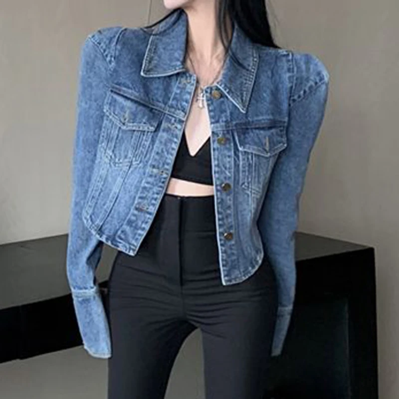 Right angled shoulder jacket, short denim jacket, women's  retro loose casual versatile jacket, top  jackets for women 2024