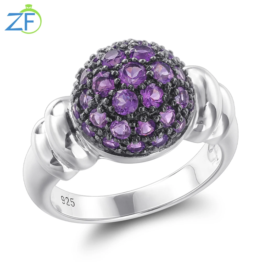 

GZ ZONGFA Natural Amethyst Fine Jewelry 925 Sterling Silver Rings for Women Round Pendant Design Party Birthday Gifts 2024