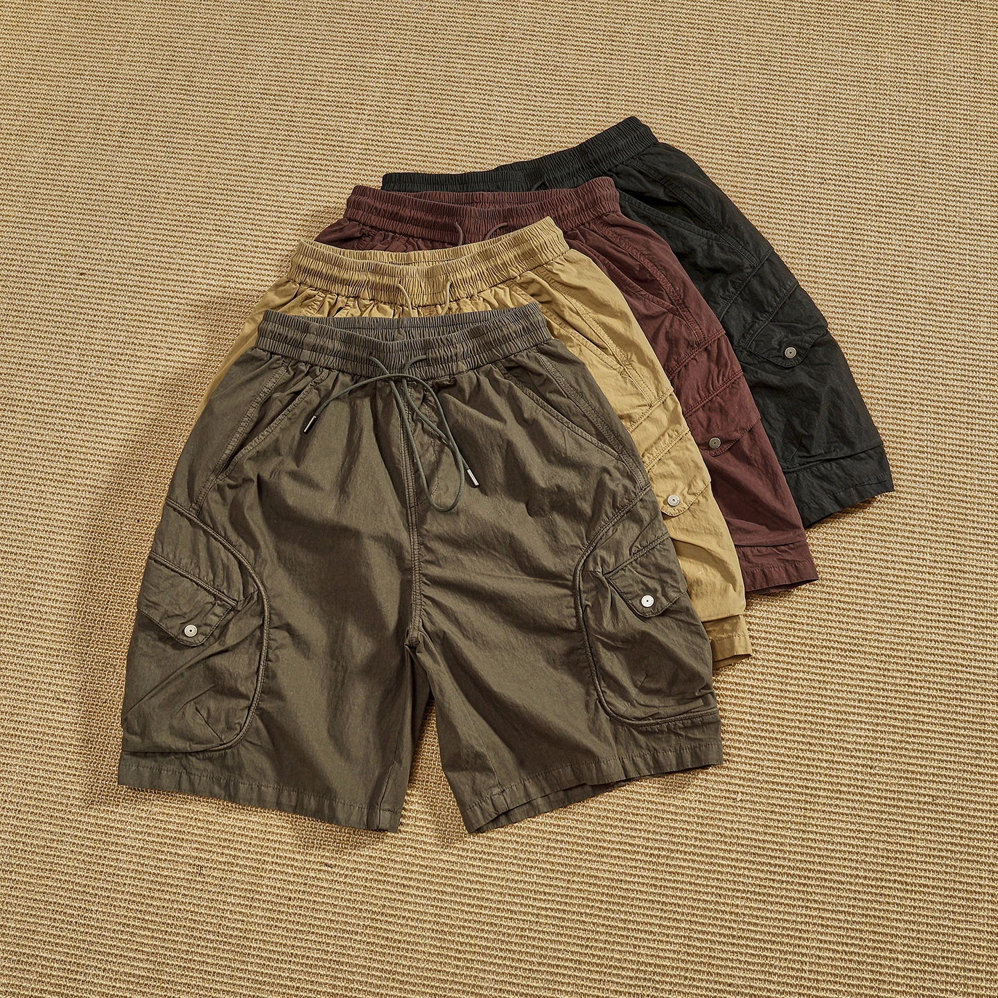 Japanese Style Mountainous Workwear Shorts Men's Multiple Pockets Loose Washed Cotton Blend Summer Casual Five-Quarter Pants