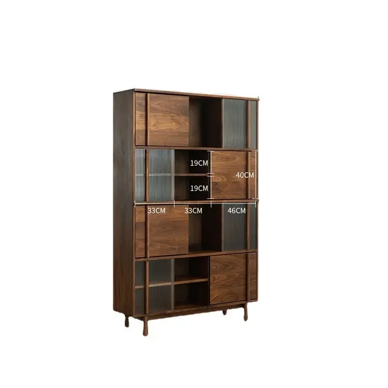 

Nordic all solid wood dust-proof bookcase, black walnut bookcase simple study locker