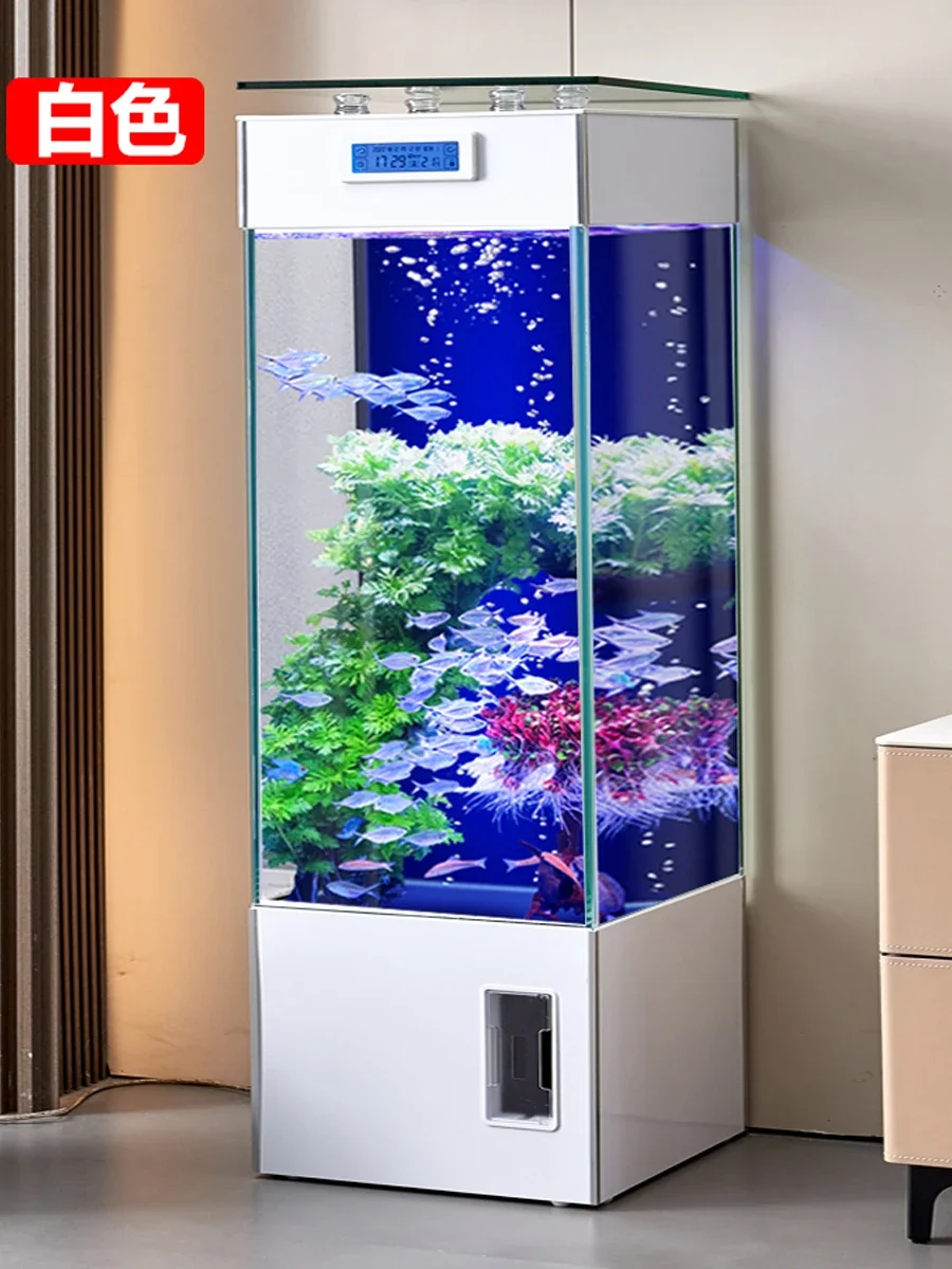 

Square fish tank living room, home wall, small ultra white glass ecological water free office, koi tank aquarium