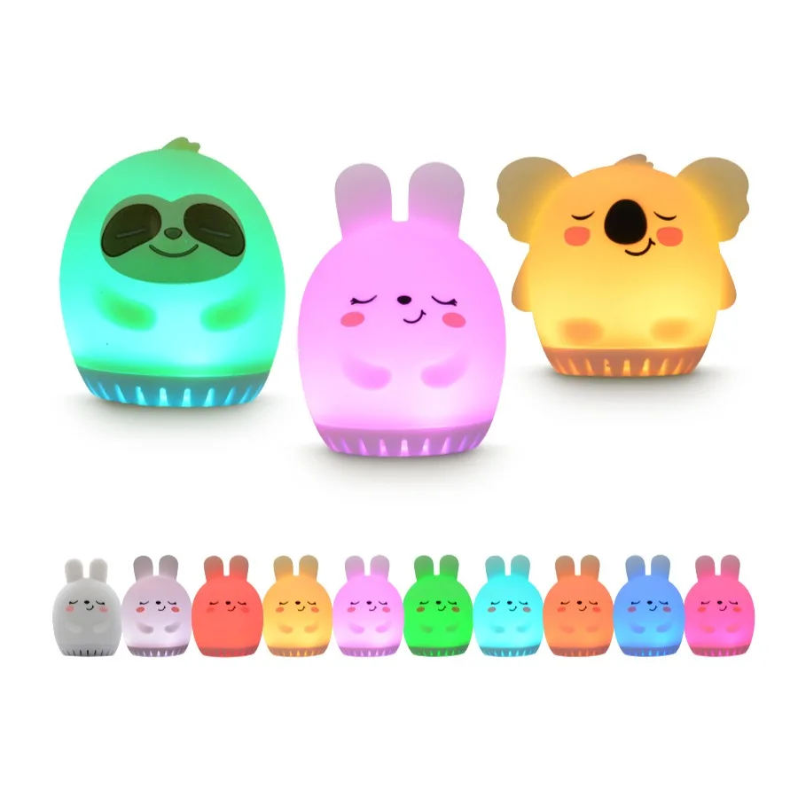 ミニキュートラビットホワイトノイズマシンLEDナイトライト20種類の癒し系ベビーミュージック睡眠補助シリコンクラップランプ子供用