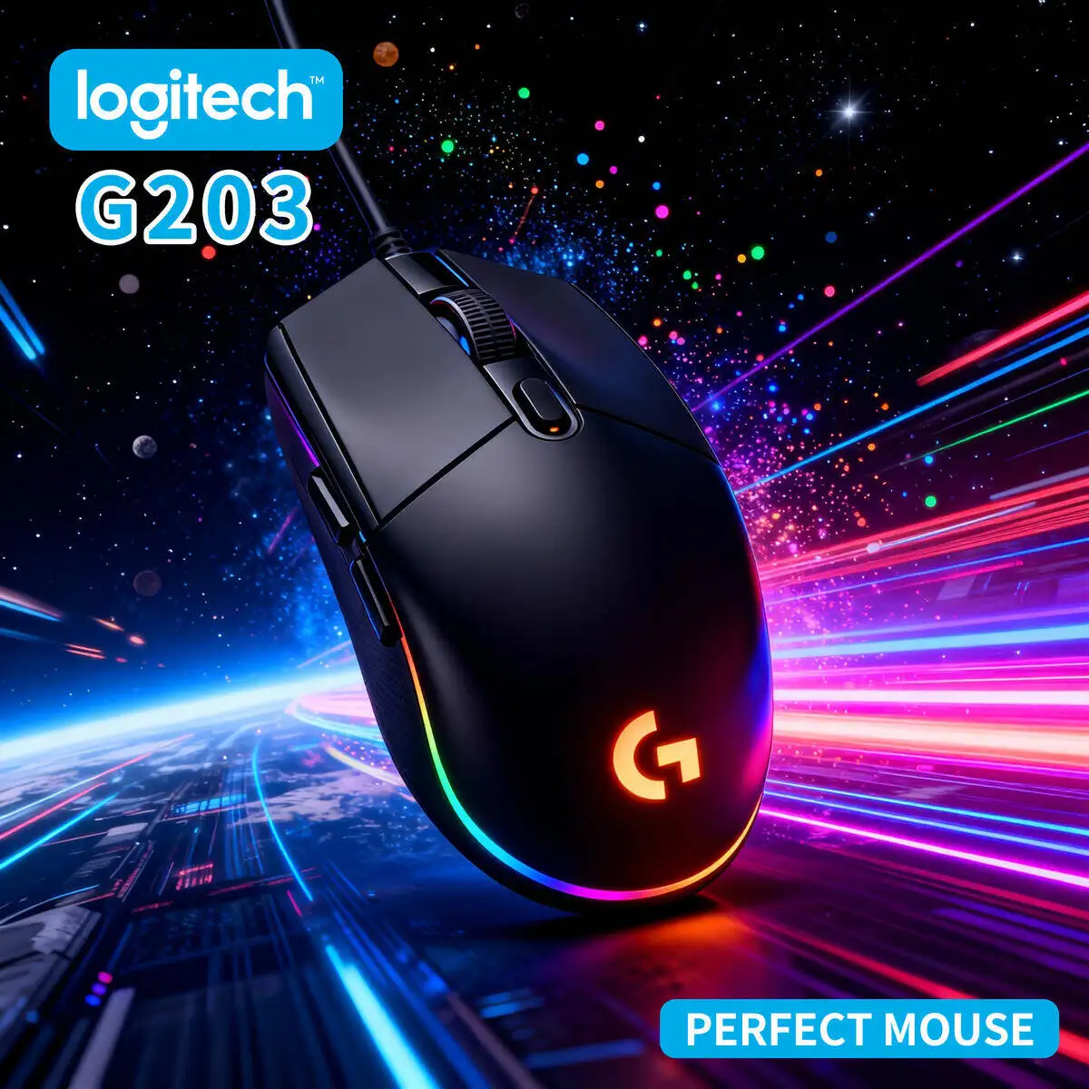 

Logitech G203 Lightsync RGB Mouse, Advanced Optical Sensor, 1ms Report Rate, Spiral Cable, for PC & Mac Computers