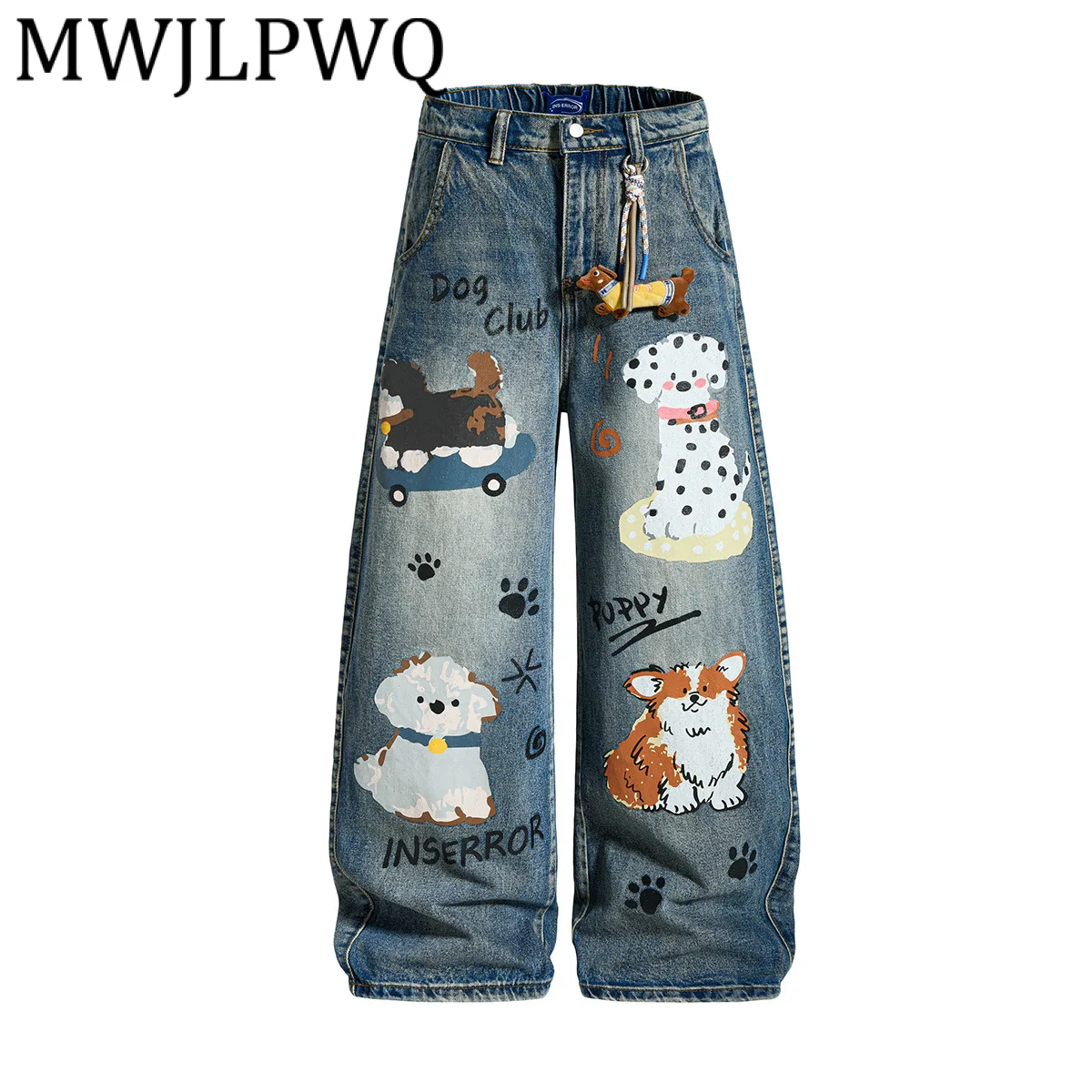 

MWJLPWQ 2026, весенние новые свободные джинсы в американском стиле ретро, мужские широкие брюки с принтом High Street Personality Cleanfit 21967