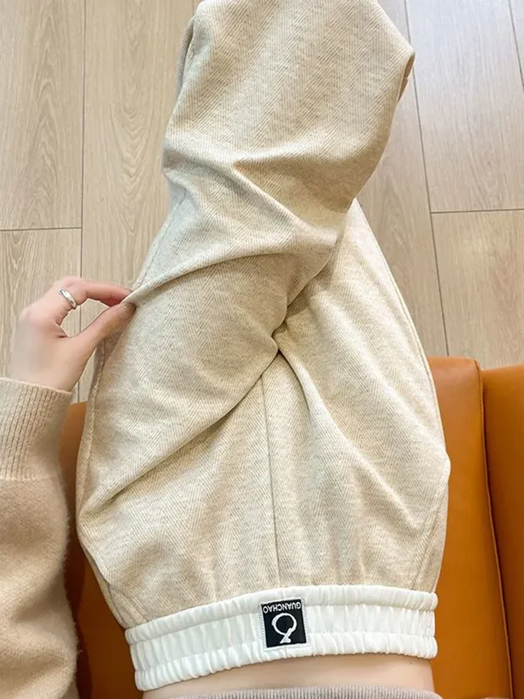 Spliced Design Loose Straight Pants Women Casual Elastic High Waist Sweatpants Korean Fashion Chic Thick Wide Leg Pantalones New