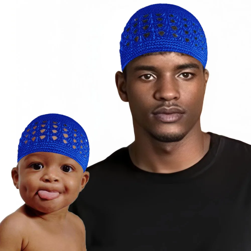 Muslim Knitted Kufi Hat for Adult and Kids 2PCS Knit Skullies Beanies Skull Cap Crochet Handmade Islamic Ramadan Prayer Cap