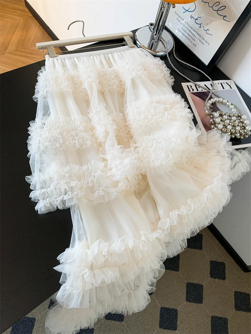 

Princ Sle f-length Skirt with Lace Trim Me Material Mid-length A-line Silhouette High-waisted Commute Korean Sle